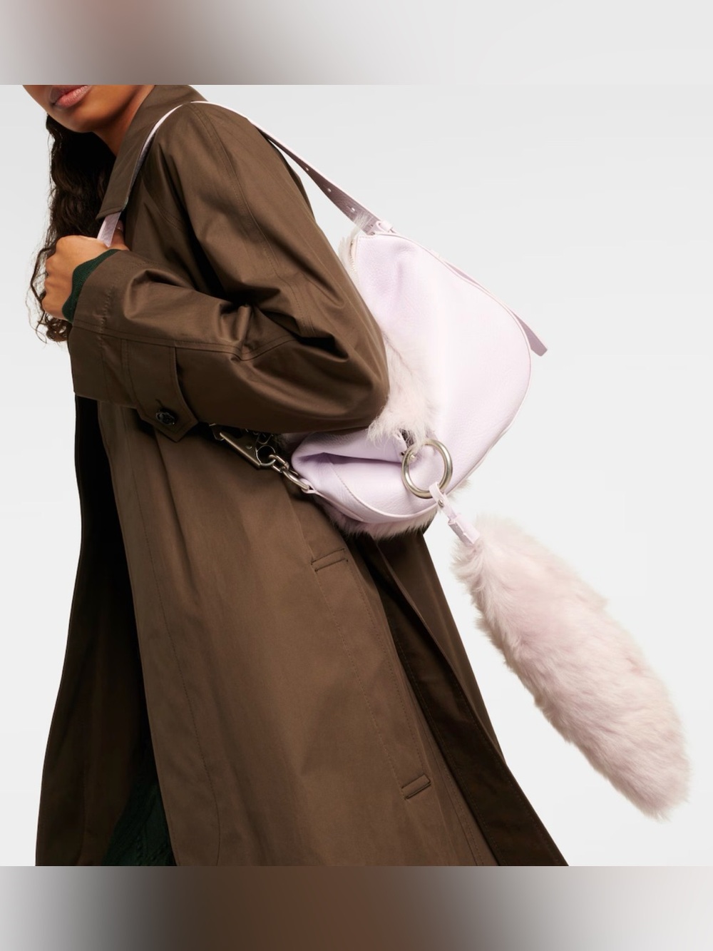 NEW Burberry Pale LAVENDER Fur LEATHER Shoulder Bag WITH CHARM - Picture 7 of 8